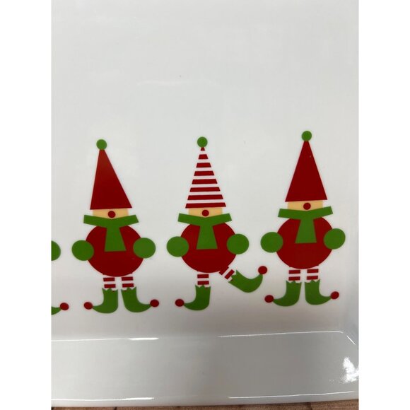 Crate & Barrel Porcelain Holiday Plate With Elf Design 12"x12" Christmas Decor - Picture 3 of 5